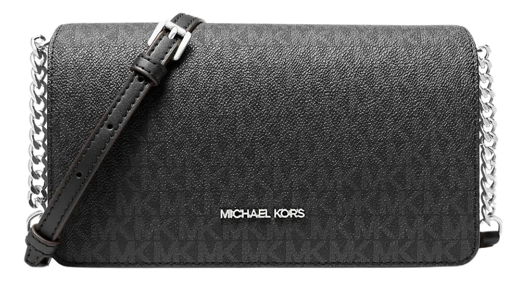 Bolsa tiracolo feminina Michael Kors Jet Set com logotipo de assinatura média preta