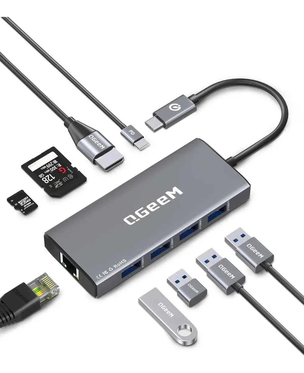 Hub Ethernet Qgeem 9 em 1, estação de ancoragem USB C com