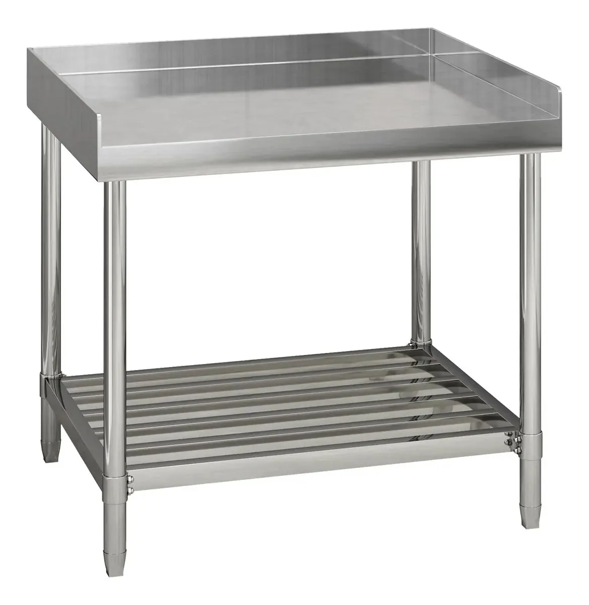 Mesa de aço inoxidável com protetor de cozinha ajustável