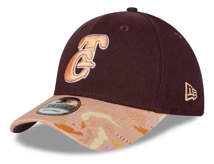 Viseira gráfica New Era Cap 9forty Culiacan Tomateros, cor de cereja, design de tecido liso, tamanho ajustável