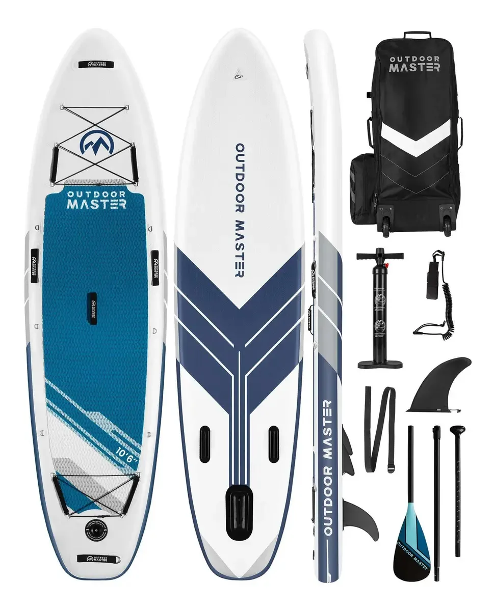 Prancha de remo inflável, prancha de SUP Outdoormaster P, cor branca e bomba manual