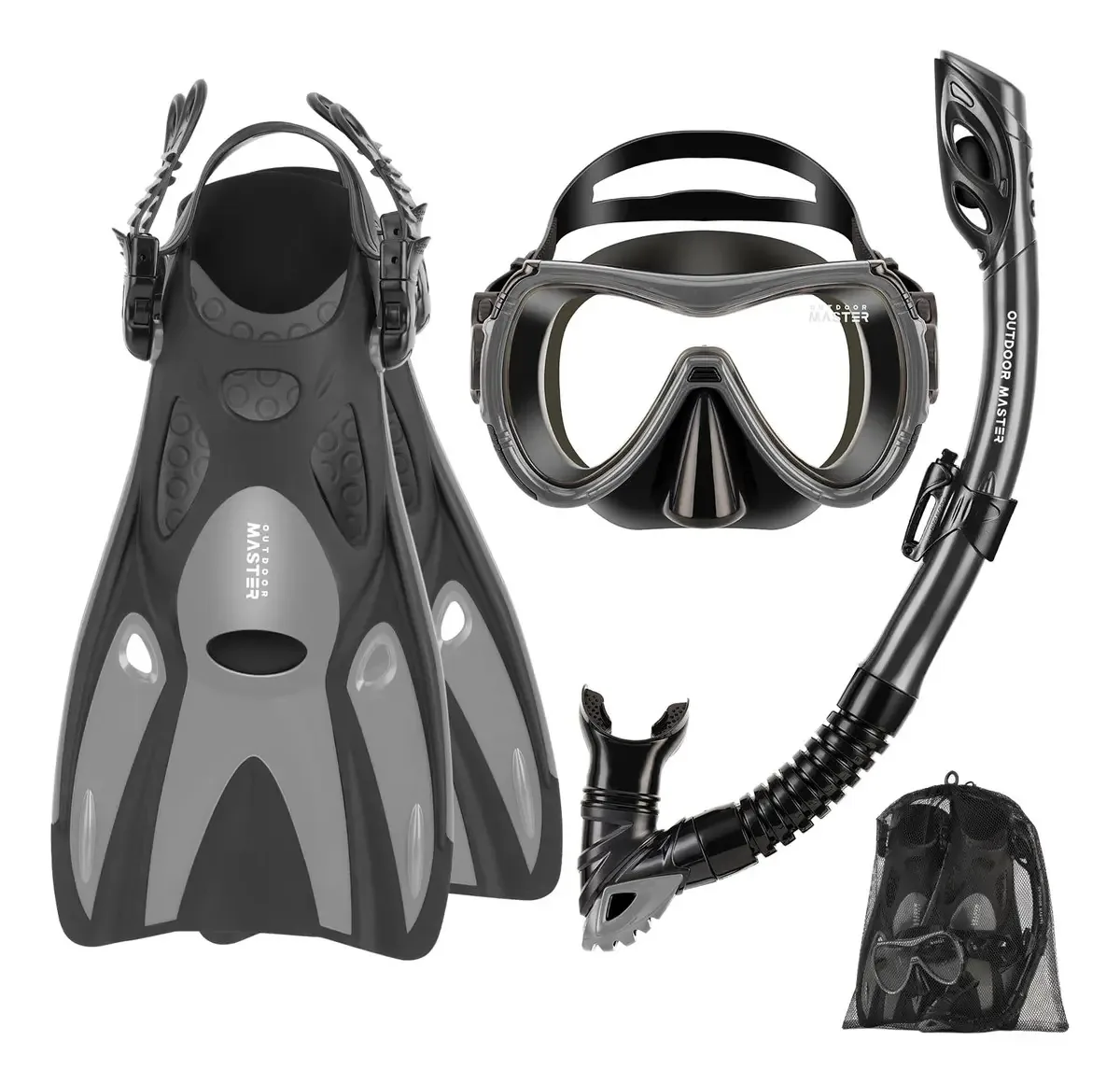 Equipamento de mergulho, snorkel, máscara e barbatanas para adultos