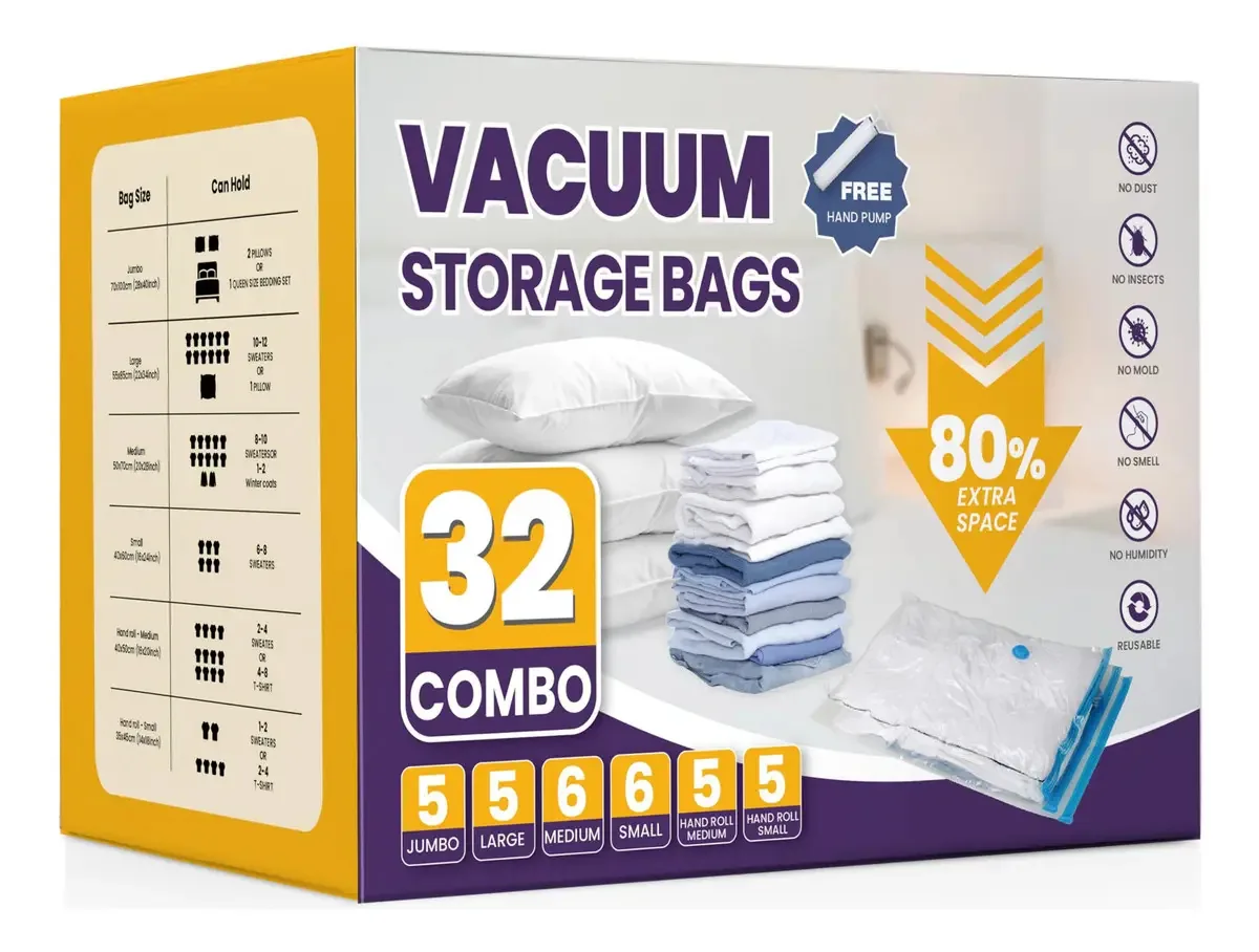 Sacos de armazenamento a vácuo de 32 peças para roupas e roupas