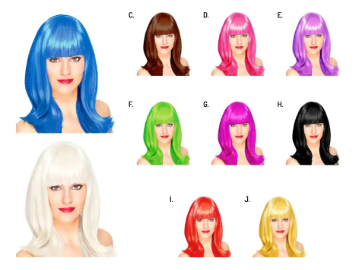 Perucas de fantasia de Halloween, personagens e cores diferentes, cor de peruca média