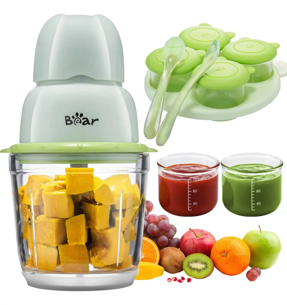 Processador de alimentos para bebês com recipientes e colher