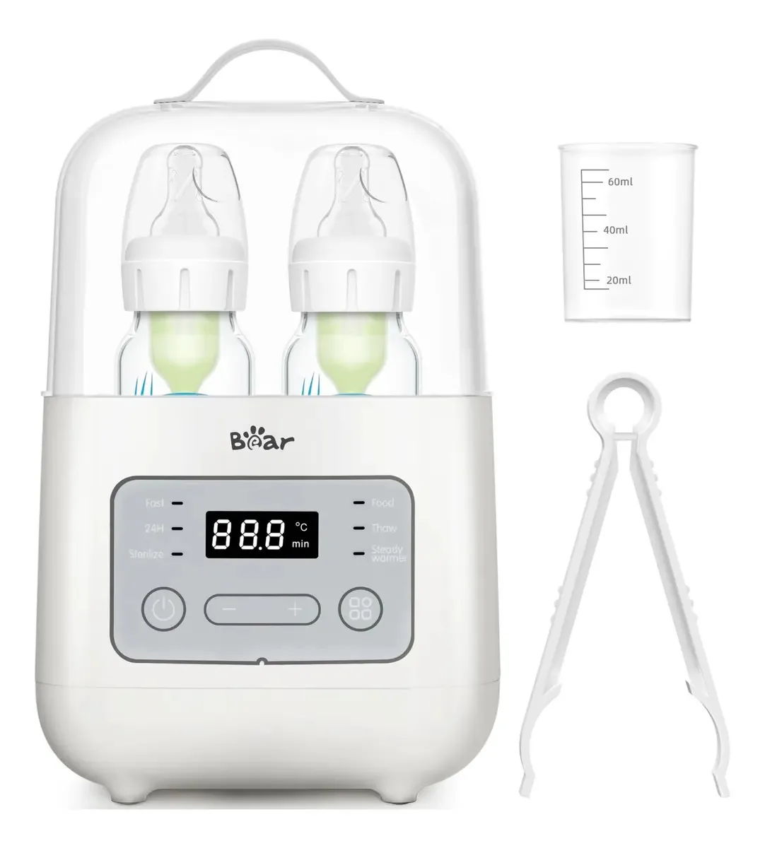 Aquecedor de mamadeiras Bear, Aquecedor de Garrafas Duplas Cor Branco