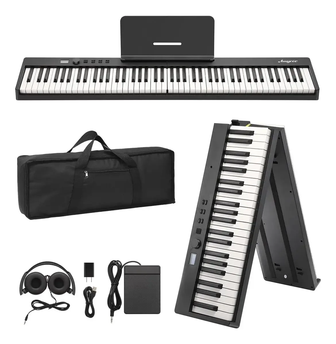 Teclado de piano dobrável Garveelife, teclado semi pesado
