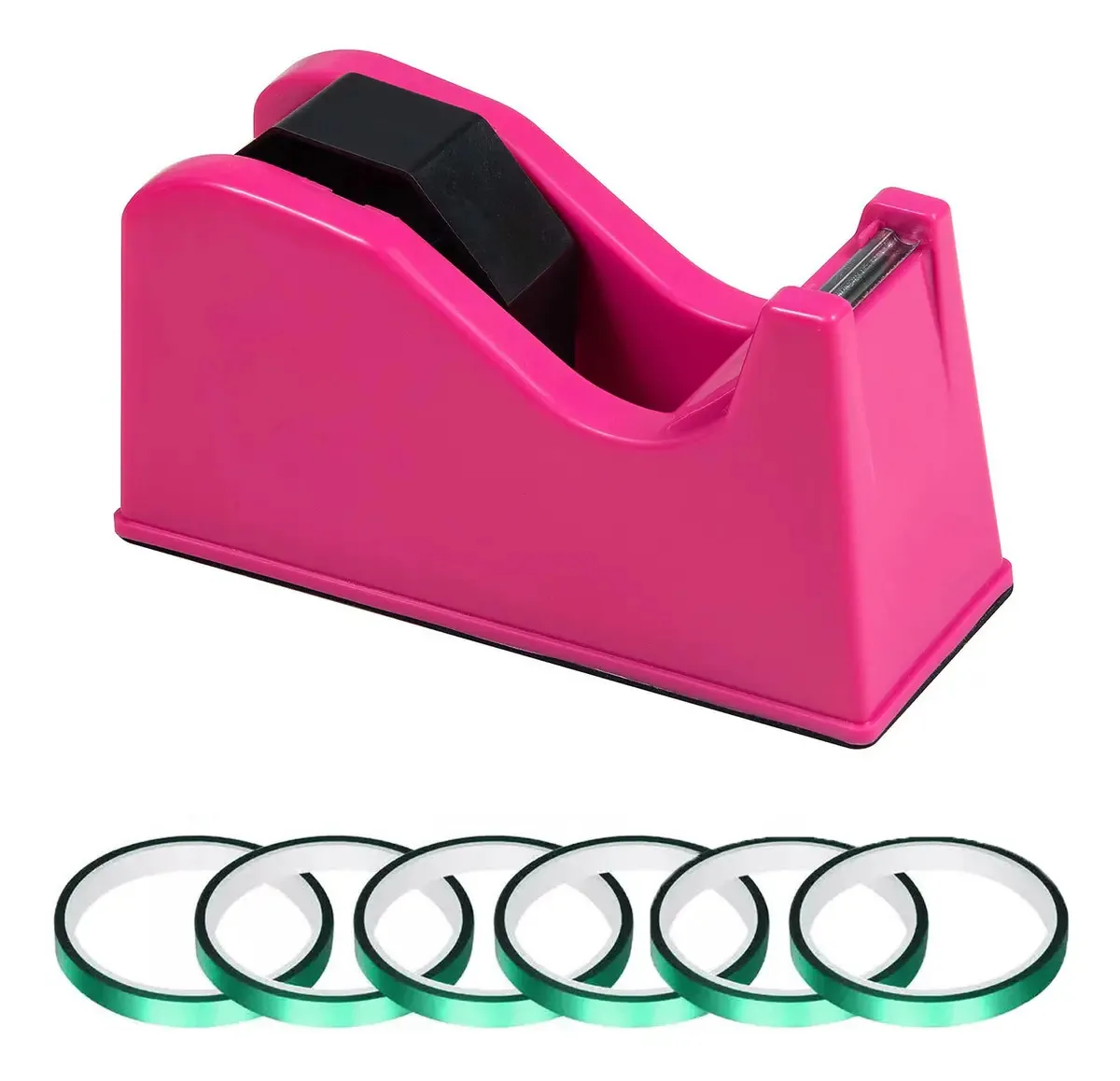 Dispensador de fita térmica, dispensador de fita térmica de mesa de 6,3 x 2,5 x 3,4 polegadas, suporte para núcleos de 1 e 3, dispensador de fita adesiva de mesa com base antiderrapante (rosa)