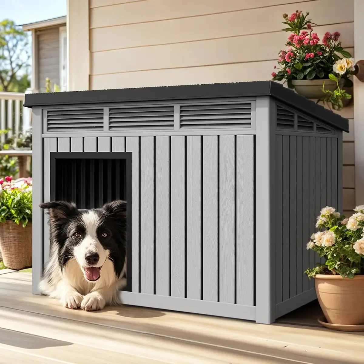 Casa de plástico Yitahome para cães, para ambientes internos e E. Grey