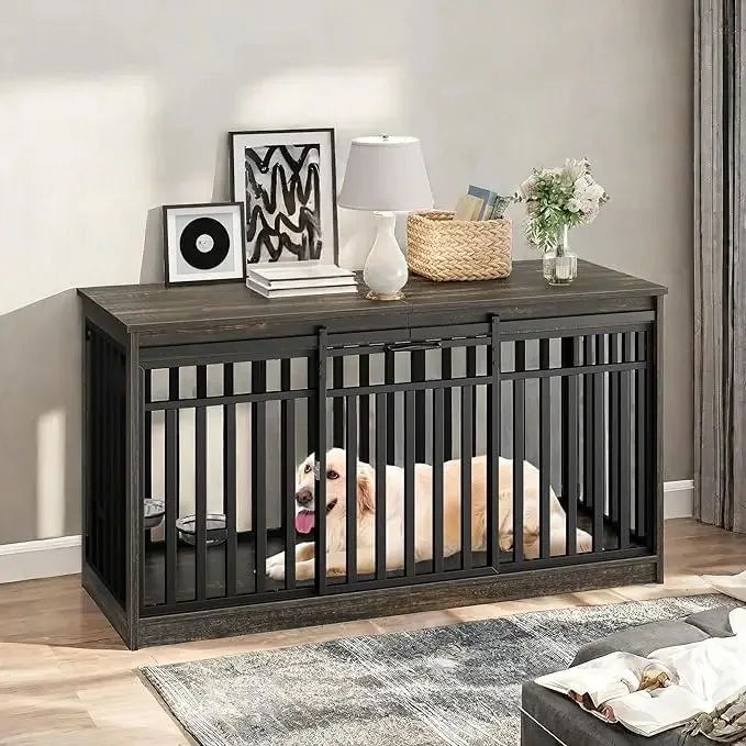 Móveis grandes para gaiolas para cães Yitahome de 55 polegadas, cor preta