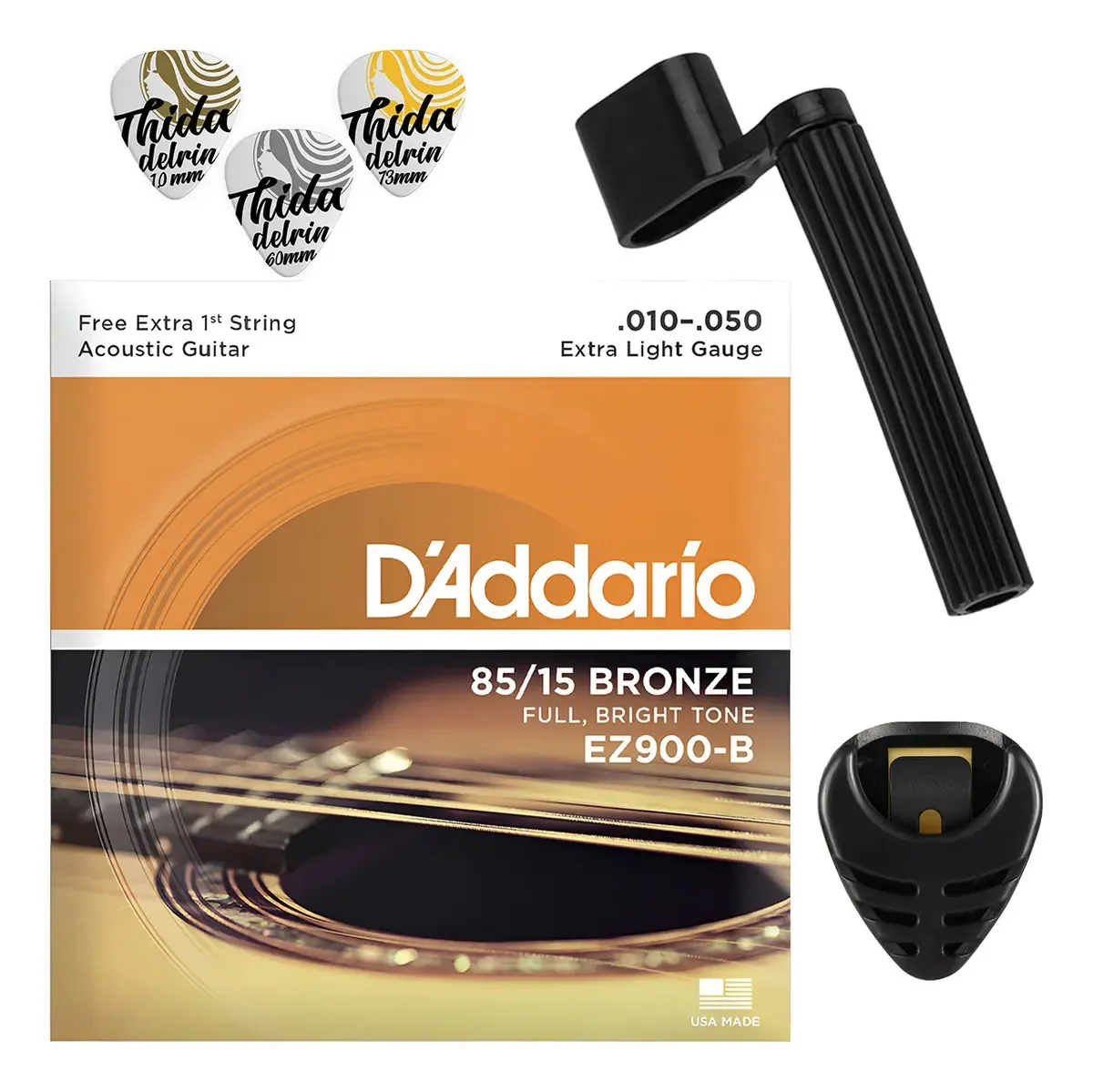 Cordas Daddario Para Violão Aço 010 + Palhetas + Enrolador