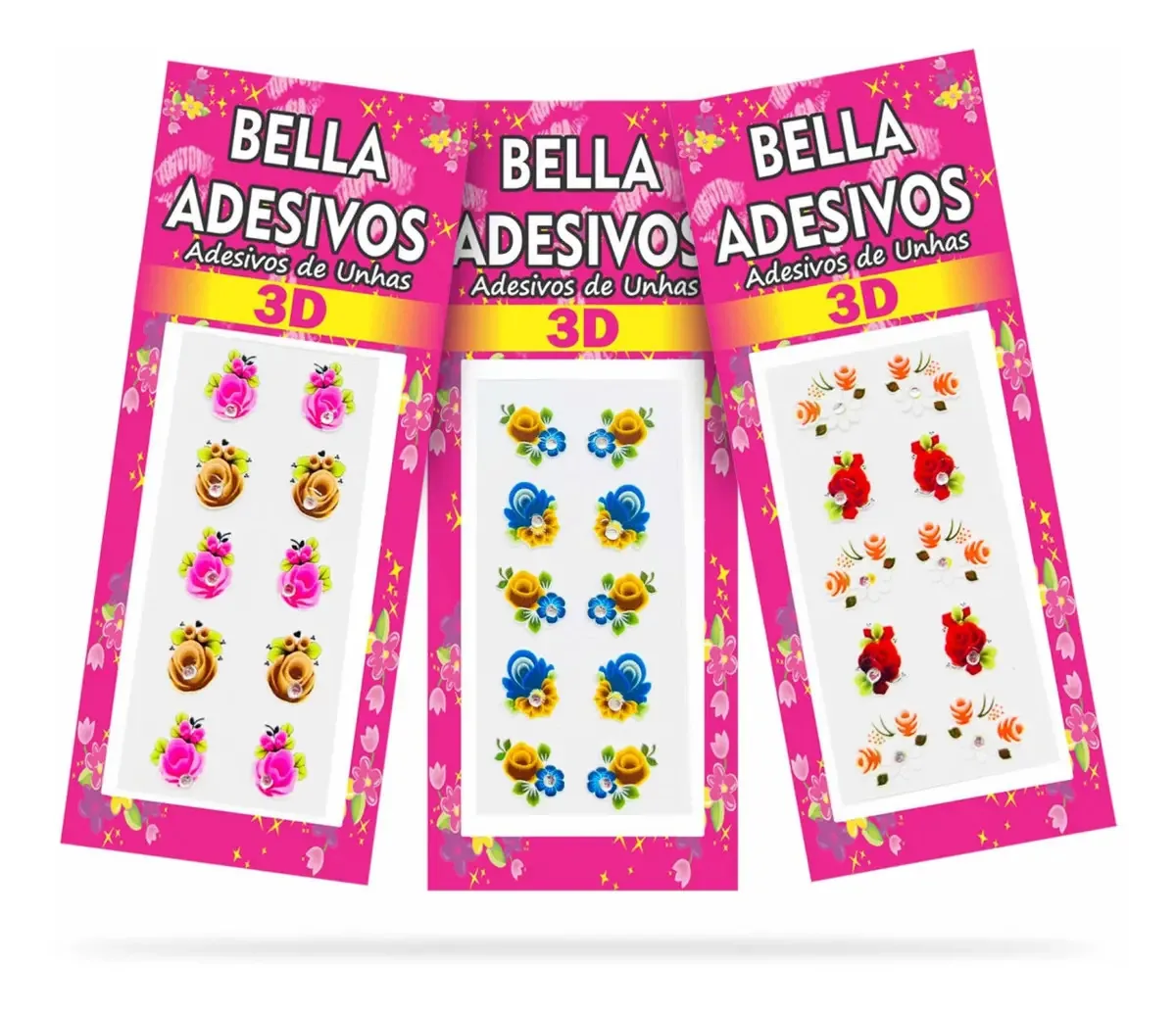 100 Adesivos De Unha 3d Com Joias Bella Adesivos, 10cartelas
