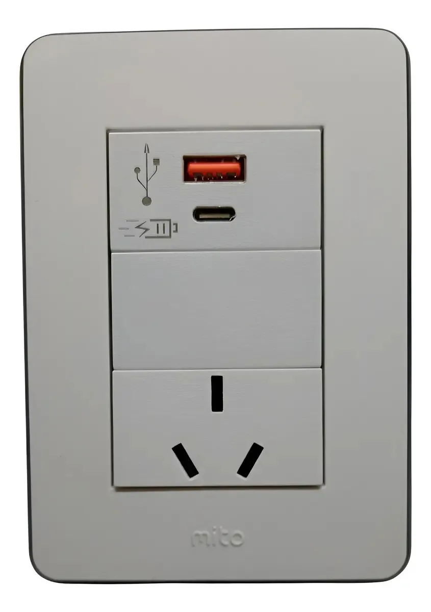 Soquete armado 10a + Usb C e USB A Fast Charge Jeluz Mito Color branco/preto