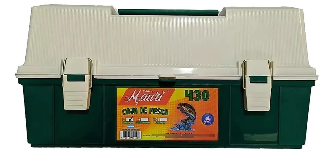 Caixa de pesca Mauri 430 L, 2 bandejas, acessórios, linha, cor