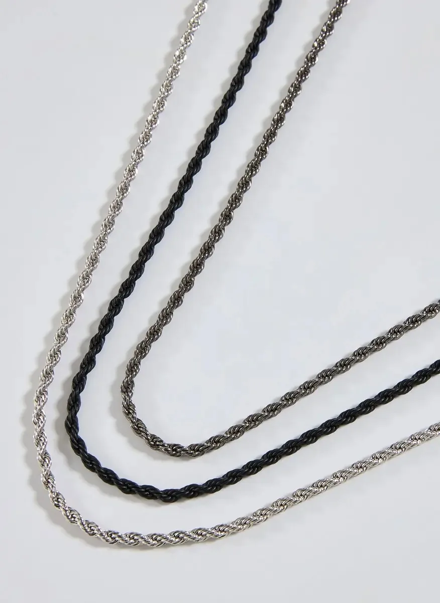 3 Colares Prateado E Preto