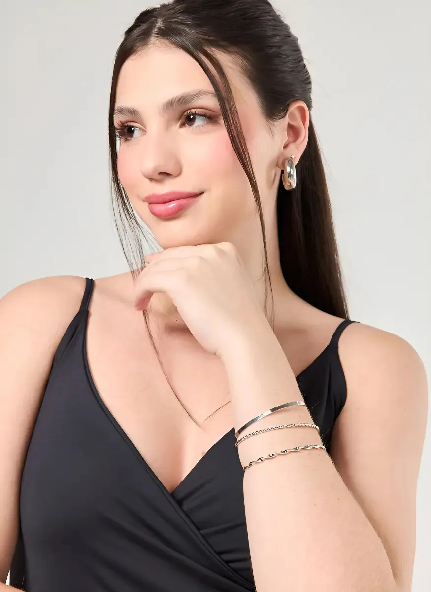 Conjunto Braceletes Torcidos Prateados