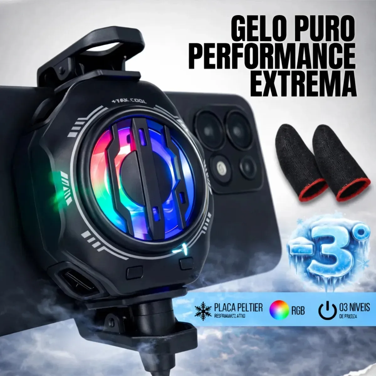 Cooler para Celular Gamer MW Tomate 720 USB-C Preto Resfriador Rgb