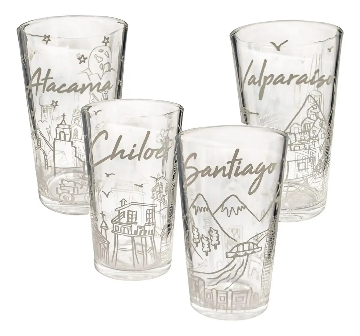 Conjunto de 4 copos de vidro Conjunto de copos de suco de vidro Chile Arcashopping Shoperos Copos Copos de sobremesa Copos de cerveja Copos de design Copos chilenos