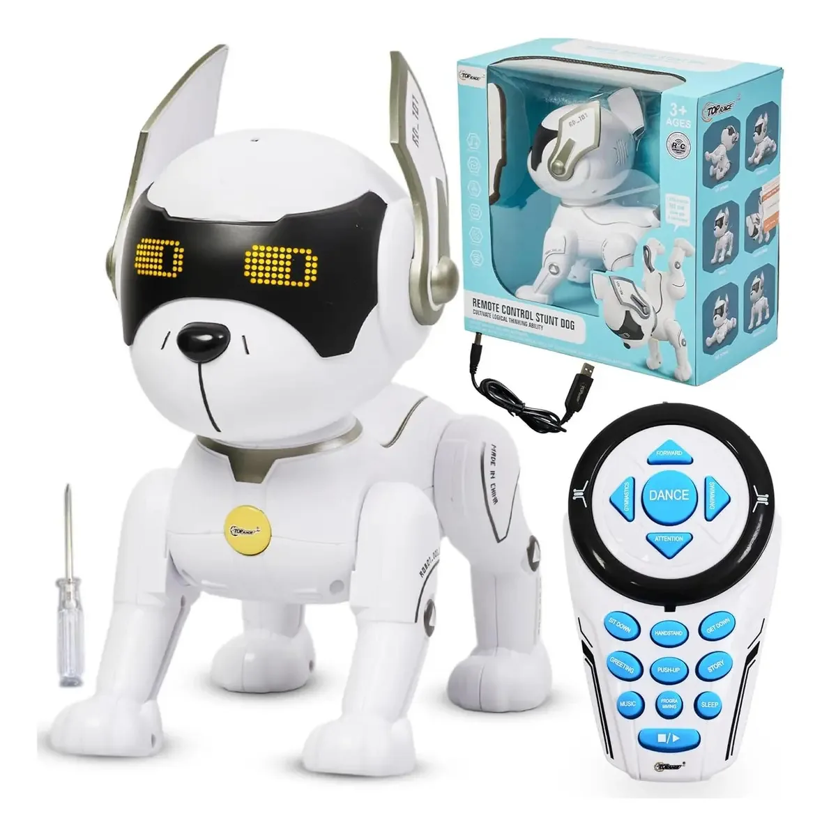 White Top Race Robot Dog - Brinquedo Rc interativo