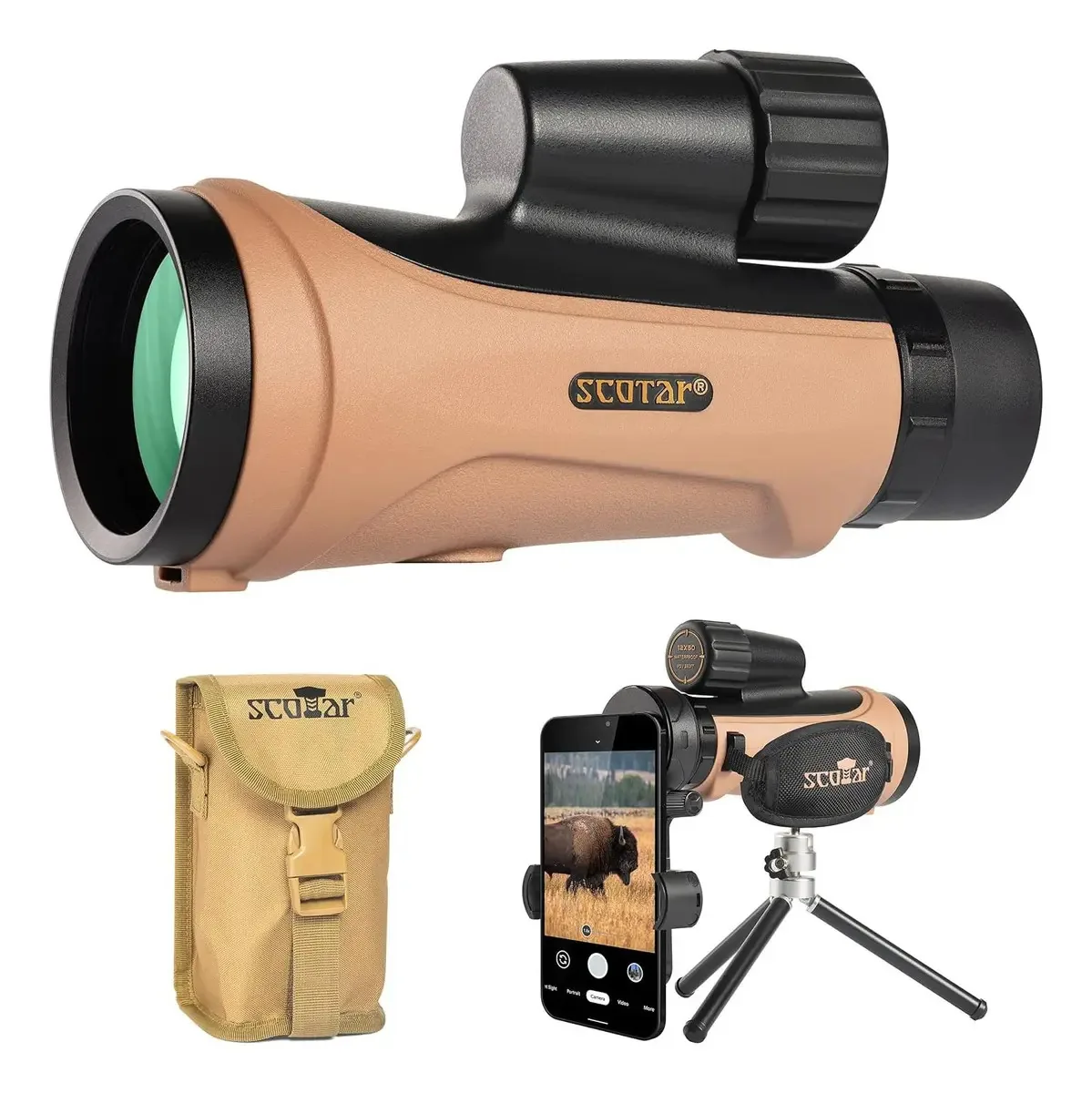 Telescópio monocular impermeável Scotar 12x50 com acessórios