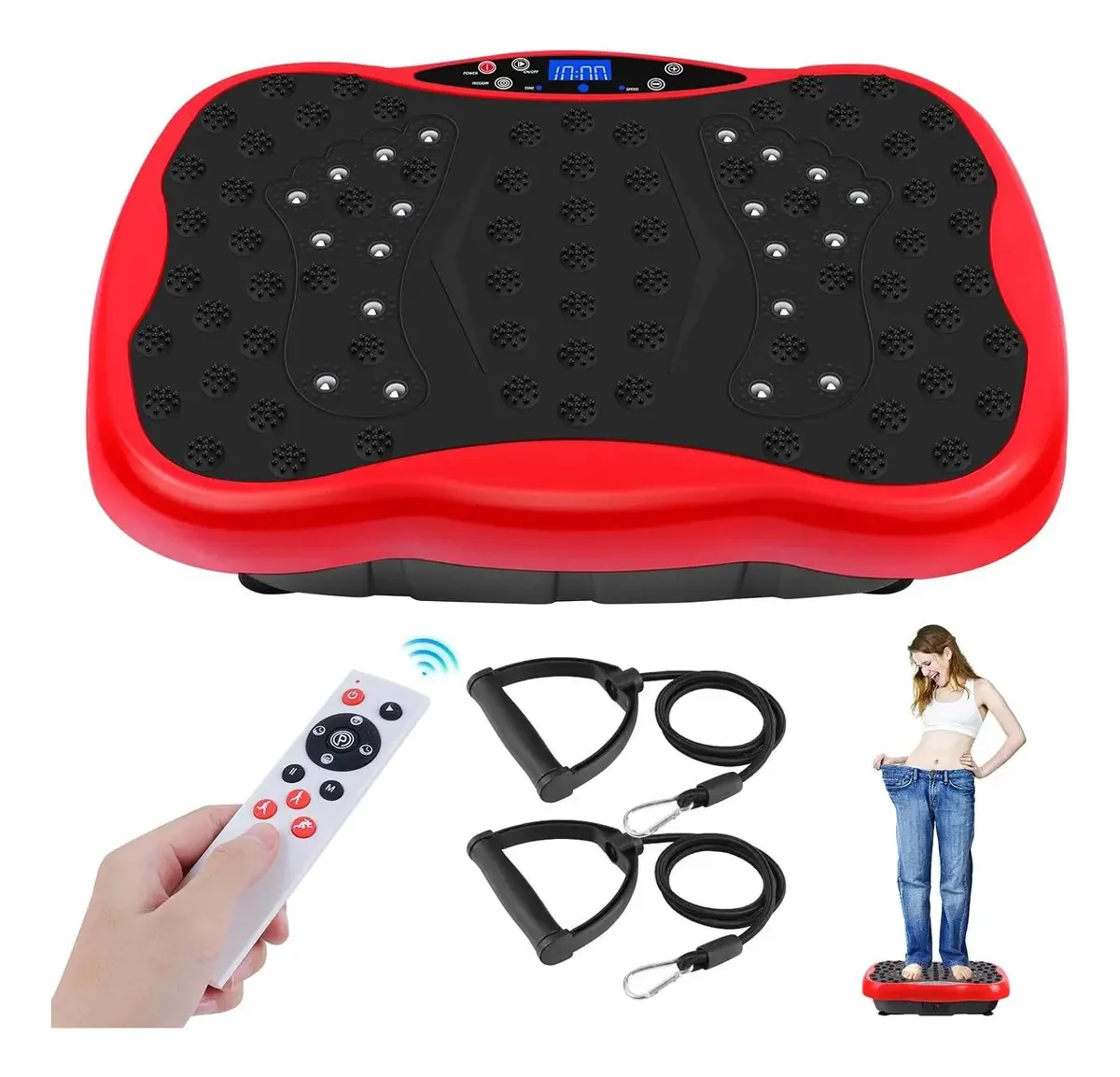 Plataforma De Vibração Pofart Com Controle Remoto E Bandas Vermelho