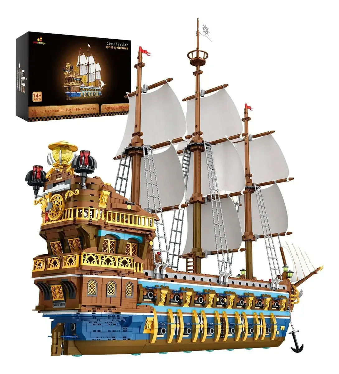 Navio pirata dourado Jmbricklayer 3162 peças 80x70x20 cm