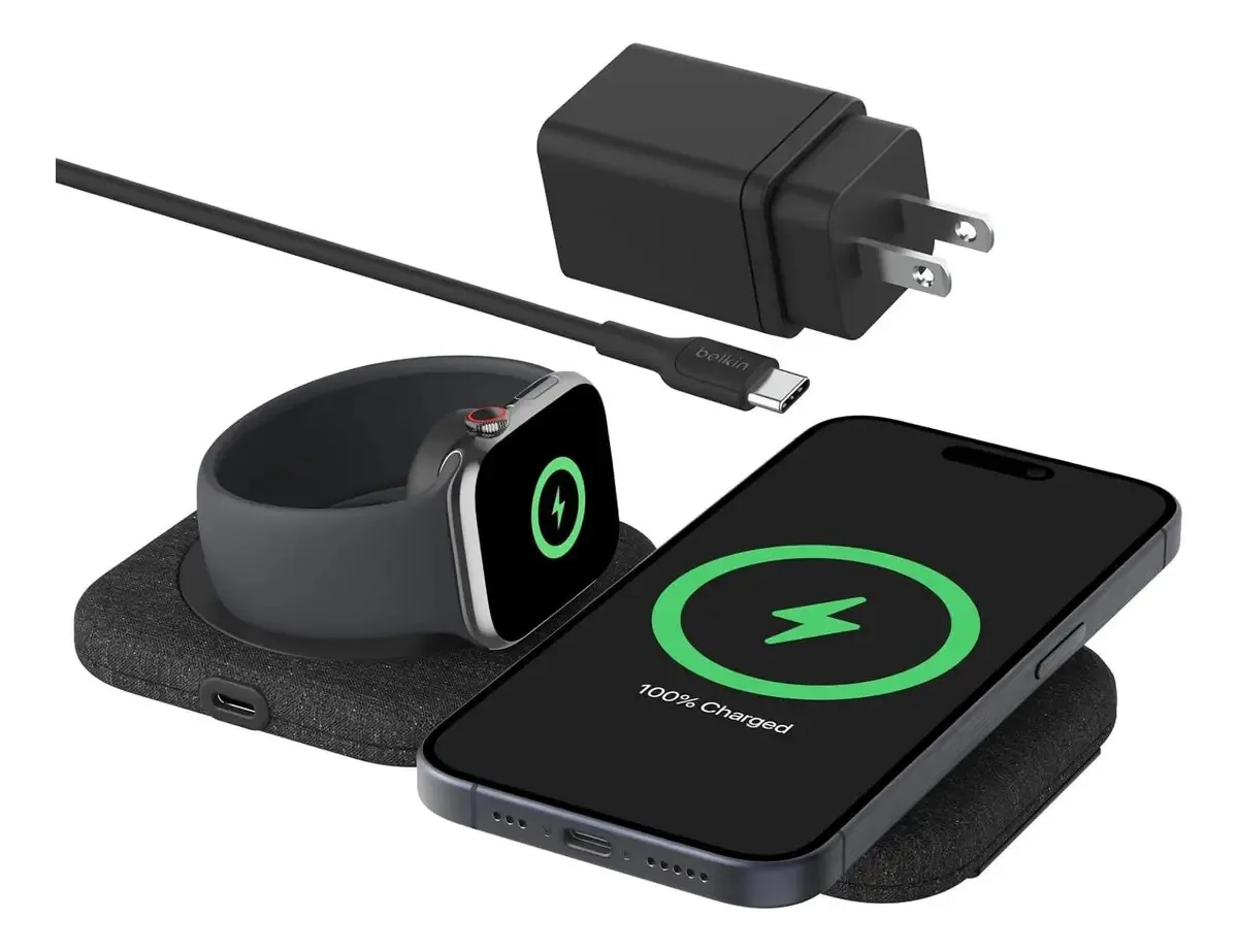 Carregador sem fio dobrável Belkin 2 em 1 Qi2 15w preto