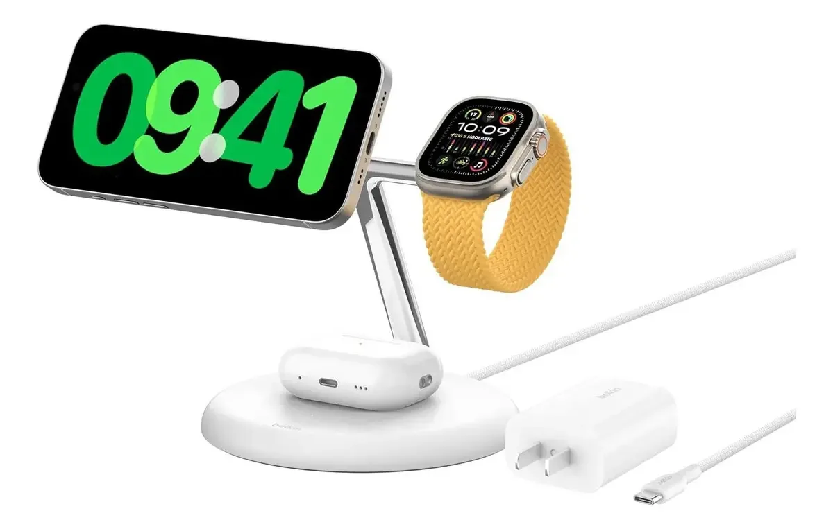 Suporte de carregamento sem fio Belkin Qi2 15w 3 em 1 branco