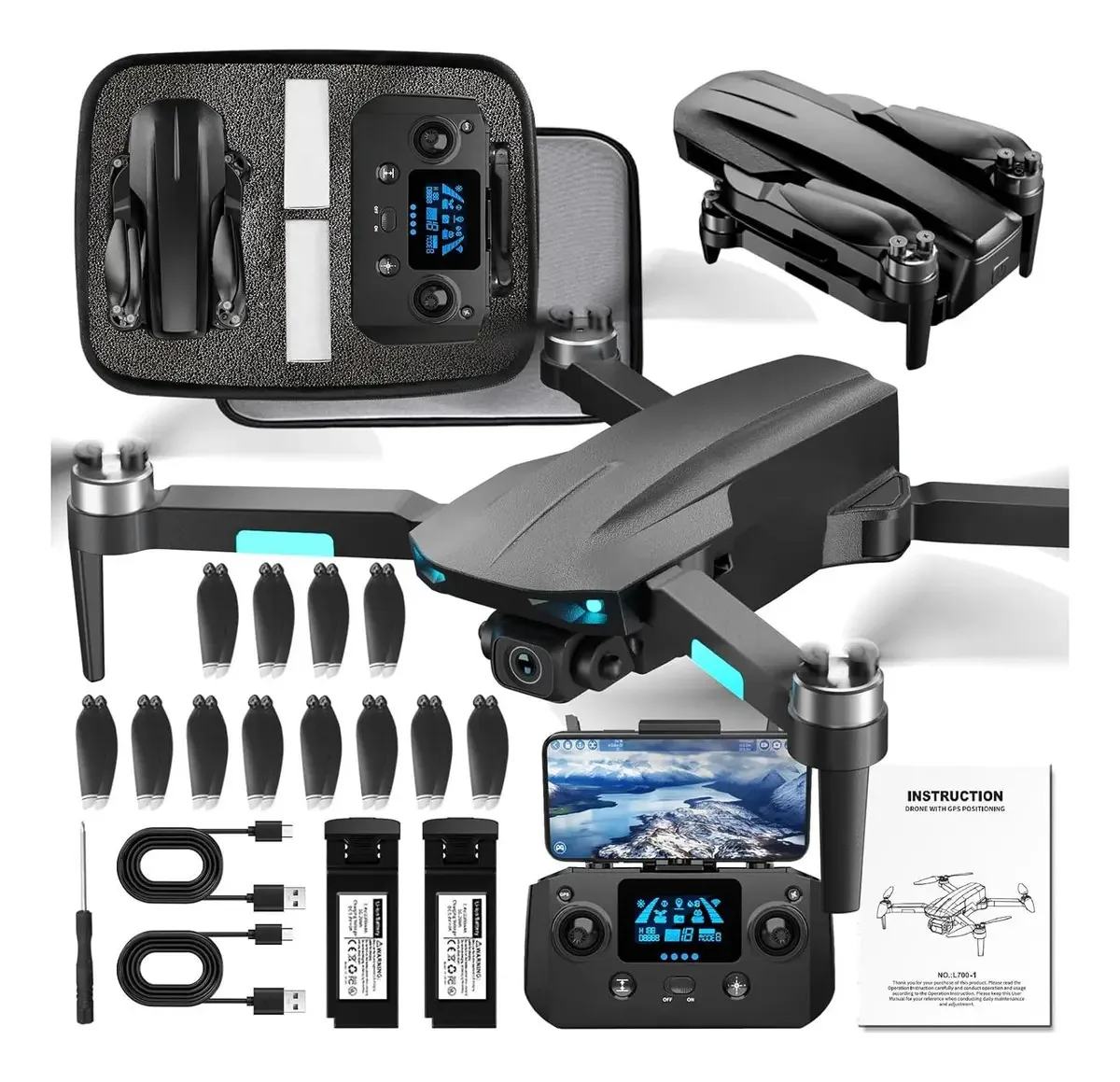 Drone dobrável Hhd 4k com GPS e 50 minutos de voo