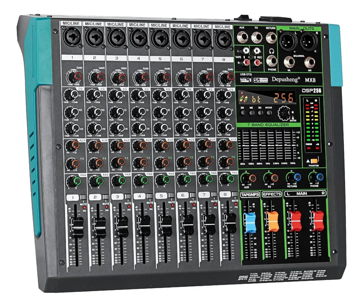Mixer de som Depusheng Mx8 de 8 canais Usb 256dsp