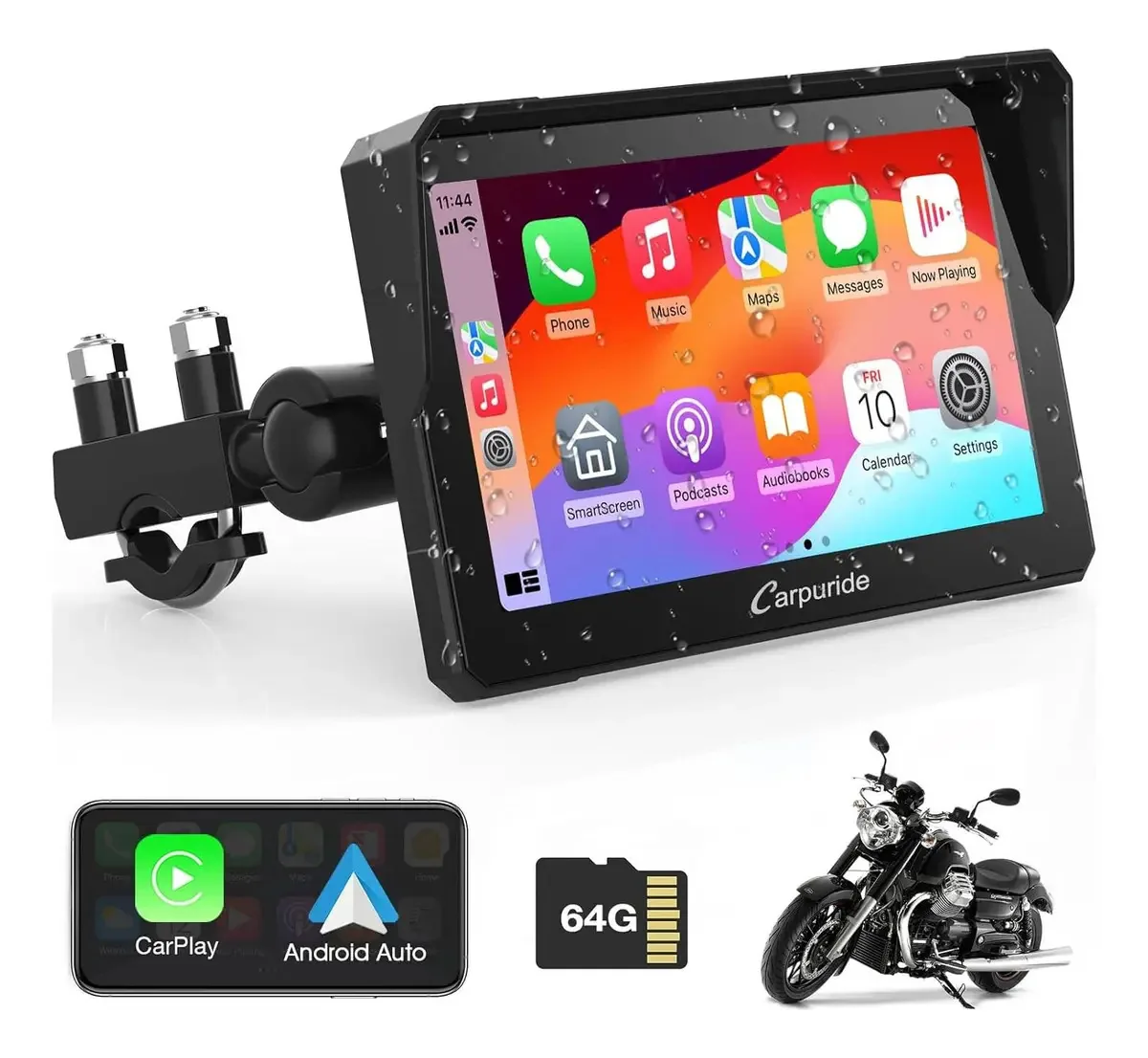 Tela GPS Carpuride W702 para motocicleta 7 HD