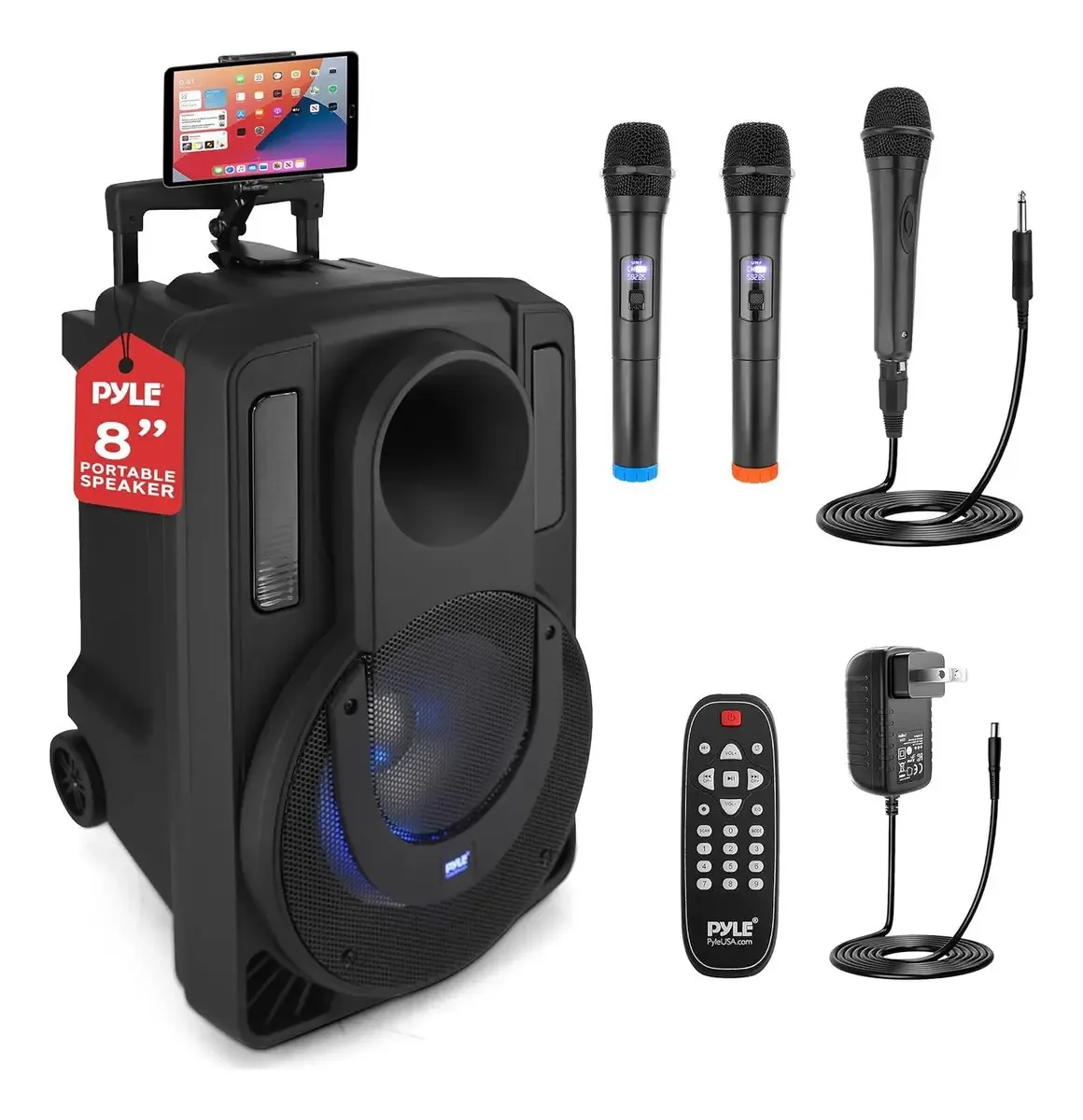 Alto-falante Bluetooth Pa Pyle 8" 280w com 2 microfones e luzes