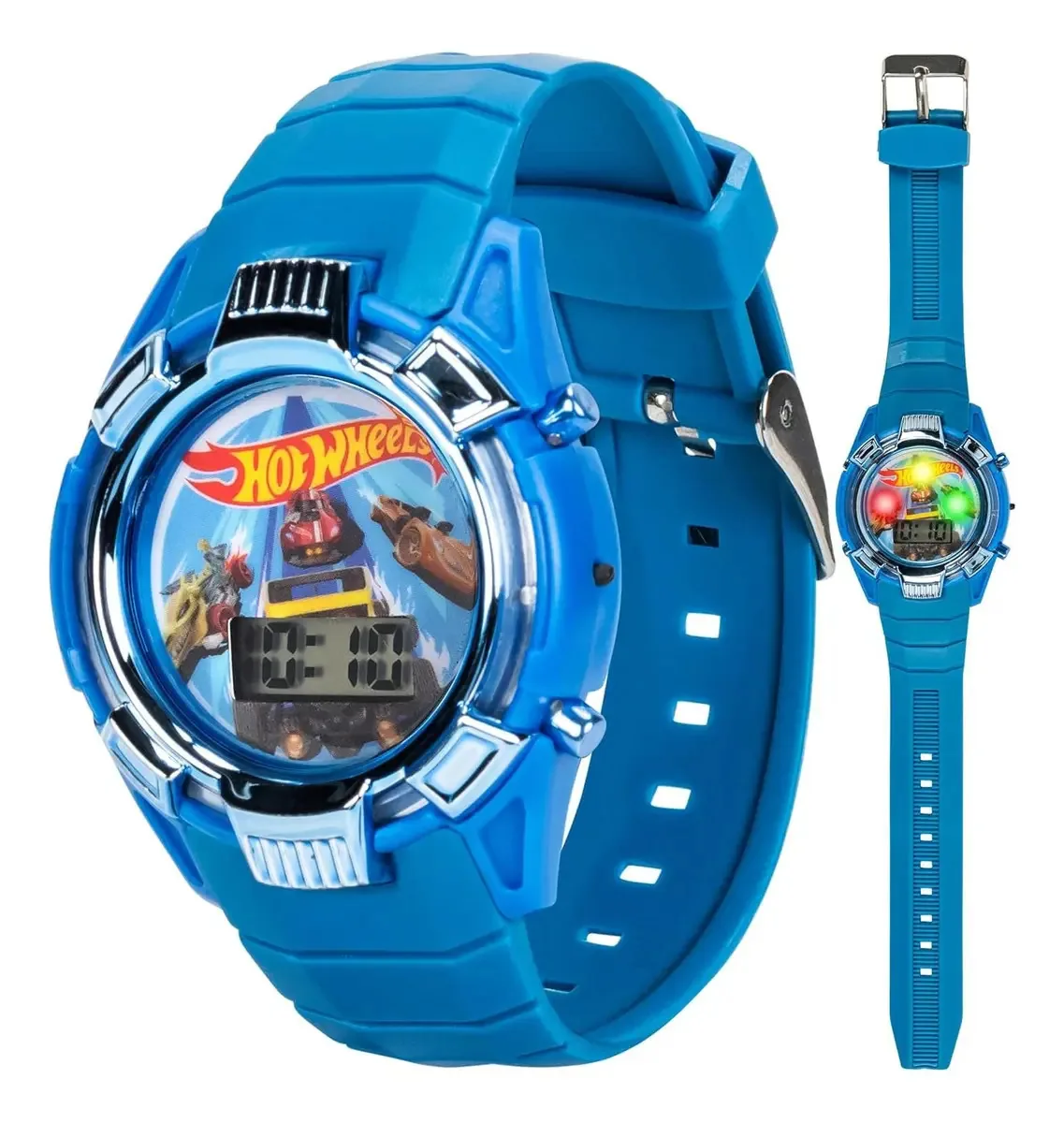 Relógio Hot Wheels para crianças - LCD iluminado e pulseira