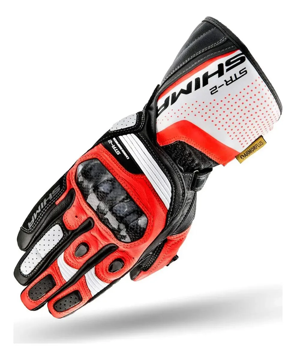Par de luvas para motociclistas: luvas SHIMA Str-2 vermelhas fluorescentes, tamanho GG