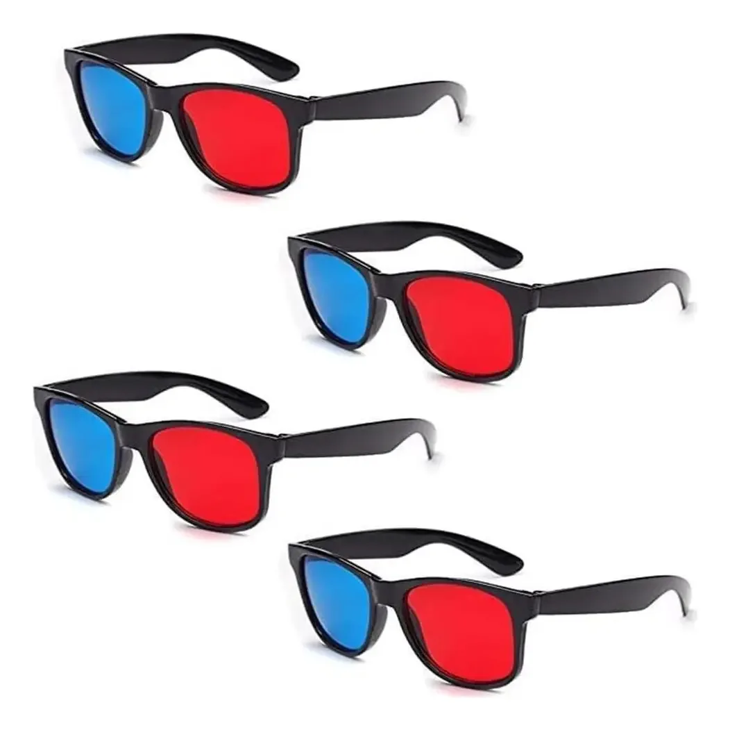 Conjunto de 4 Óculos 3D Vermelhos e Azuis Jinshining Universais