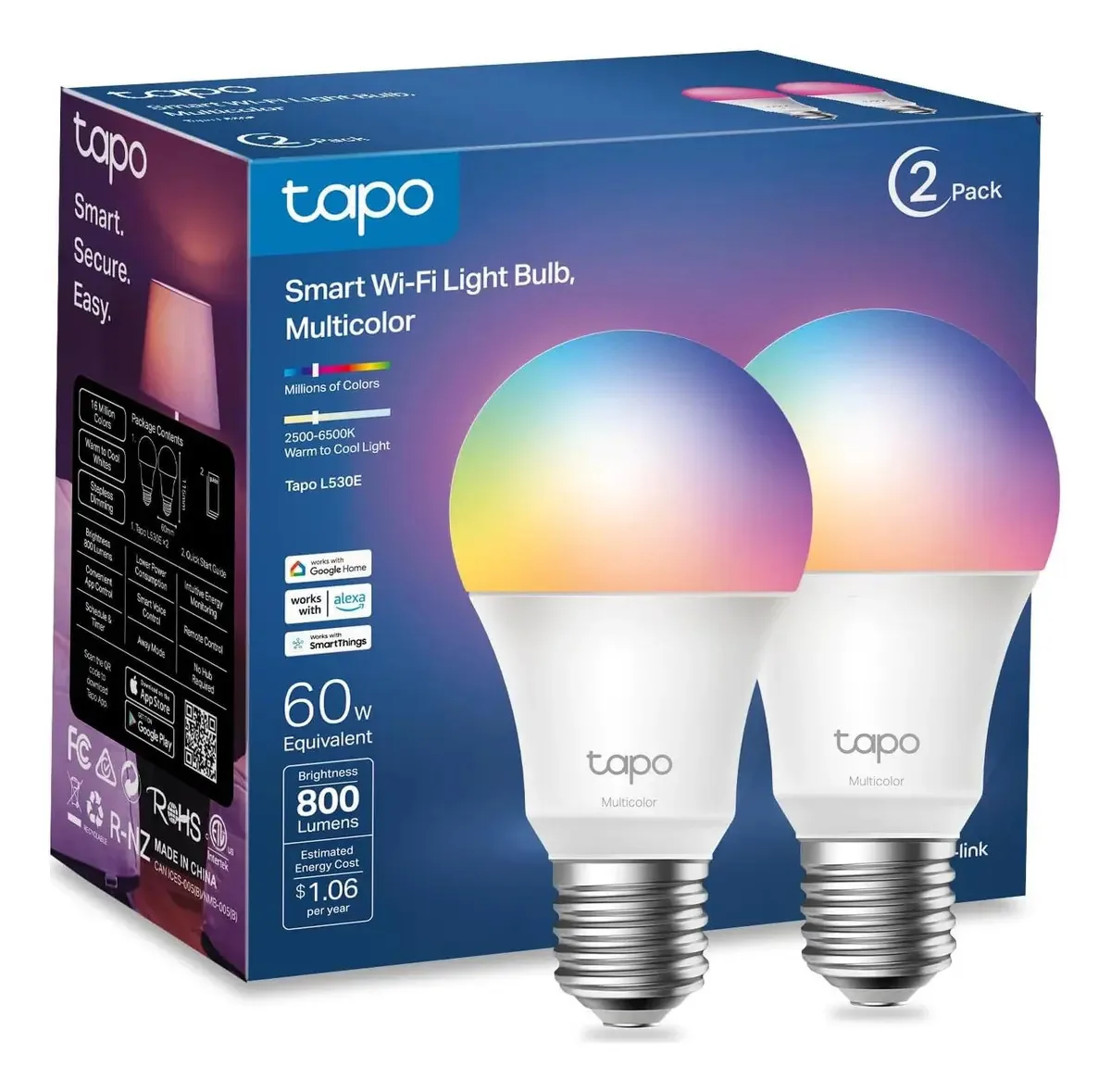 Lâmpadas inteligentes TP-Link Tapo L530e, Rgbw, 800lm