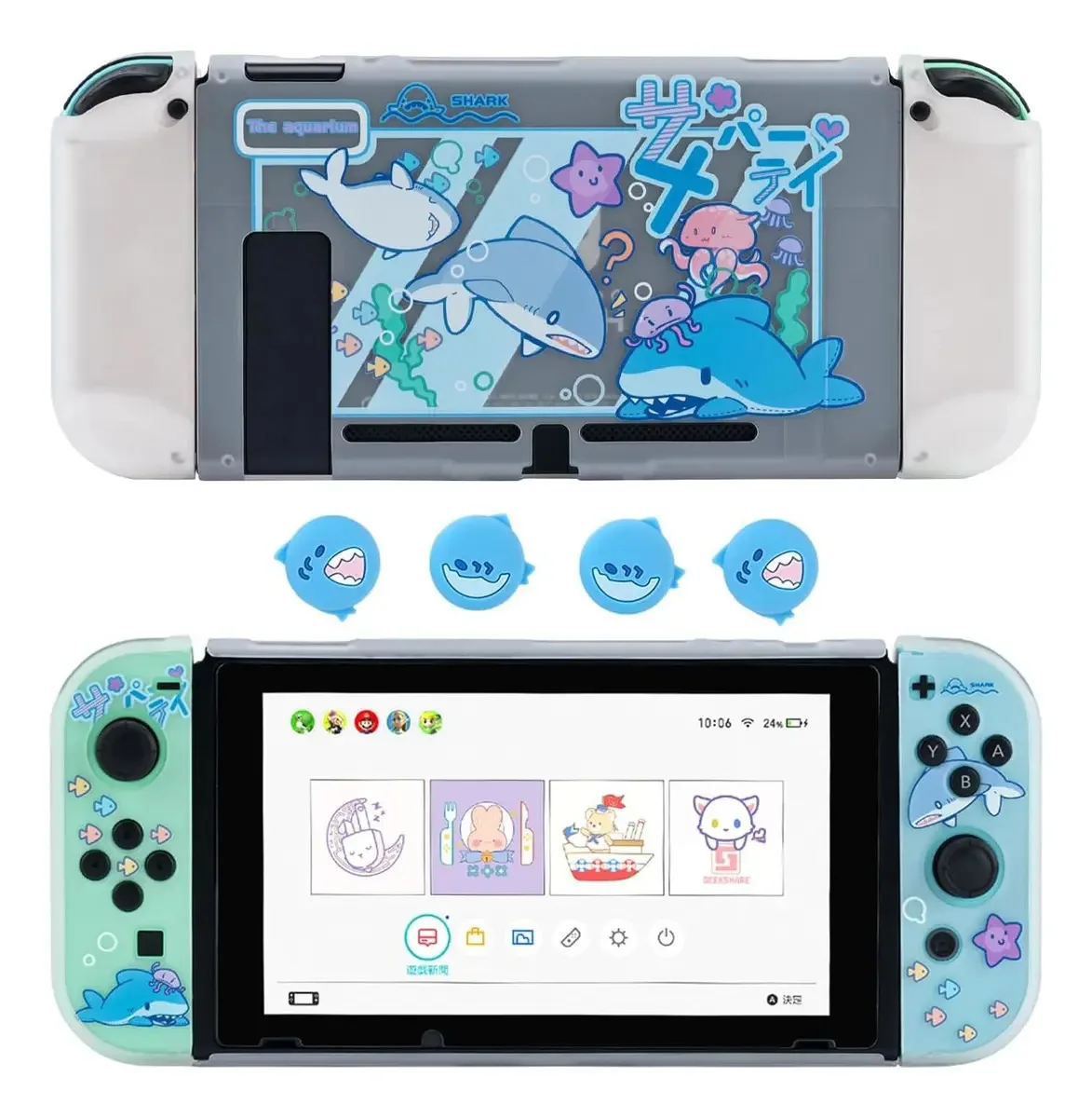 Capa protetora Geekshare Shark e capas de joystick Nintendo