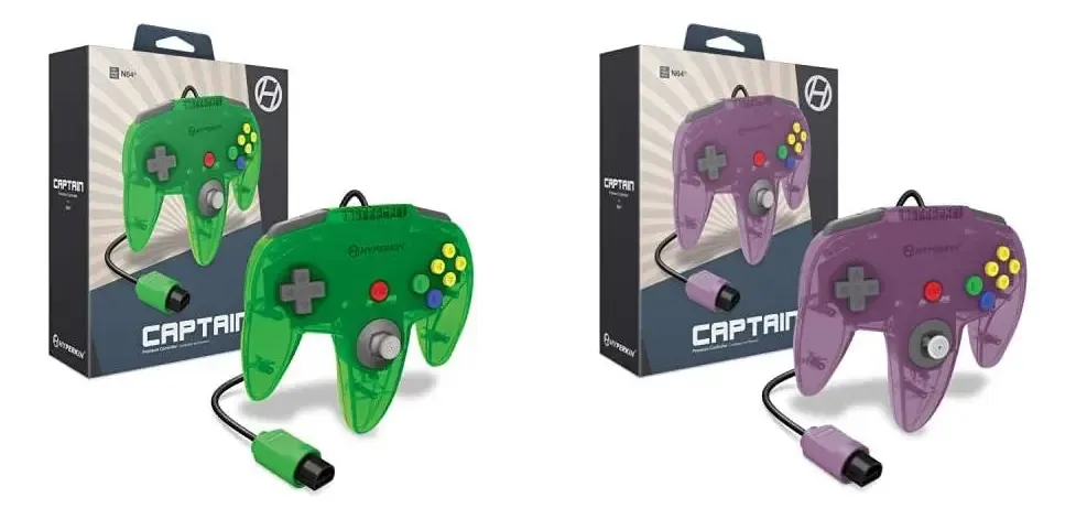 Controladores Hyperkin N64 Premium verde limão e roxo