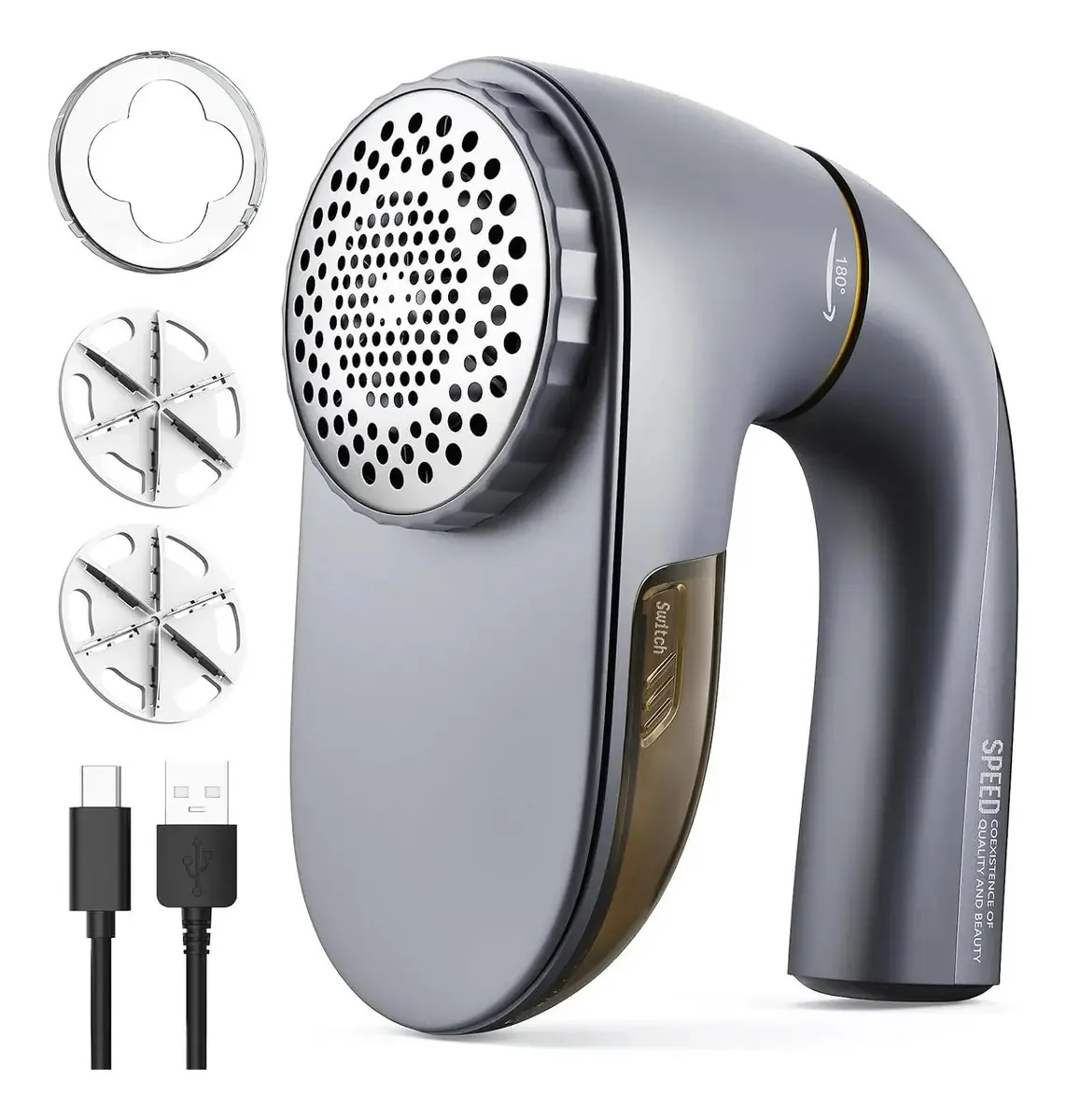 Removedor de fiapos USB recarregável Popchose M2, 6 lâminas, cinza