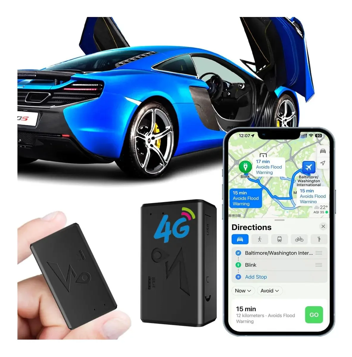 Rastreador GPS magnético QuVjd 4G para veículos infantis e cães