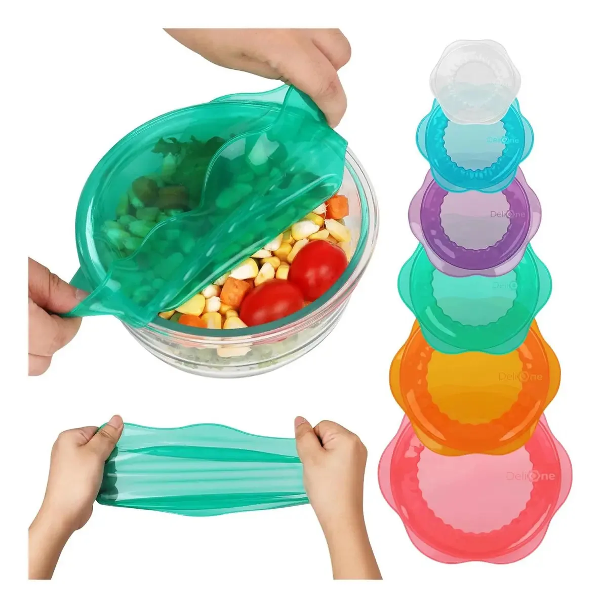 Tampas de silicone elásticas coloridas Rottogoon, 6 peças