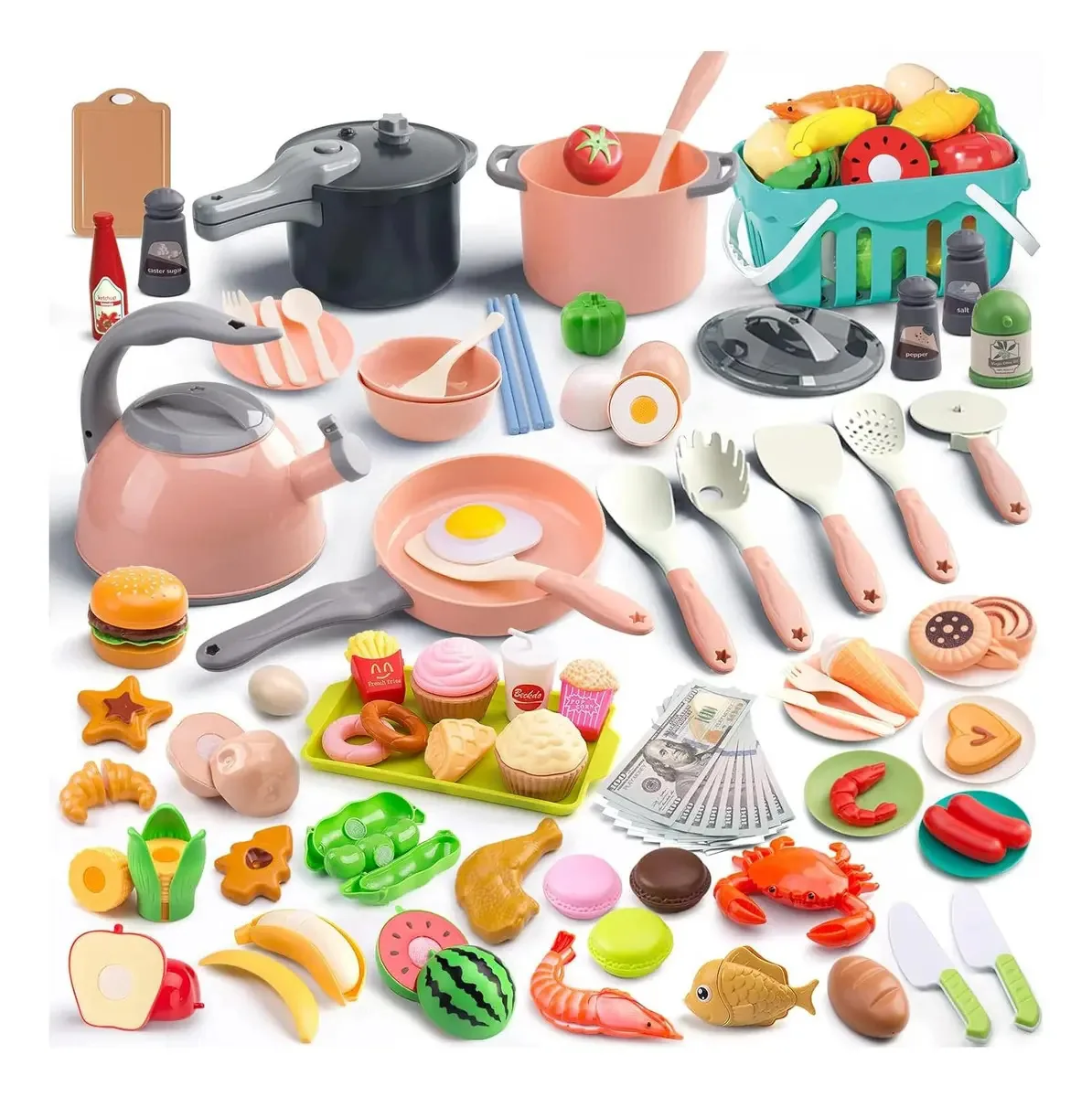 Conjunto de cozinha Funpynani Pink de 130 peças para crianças