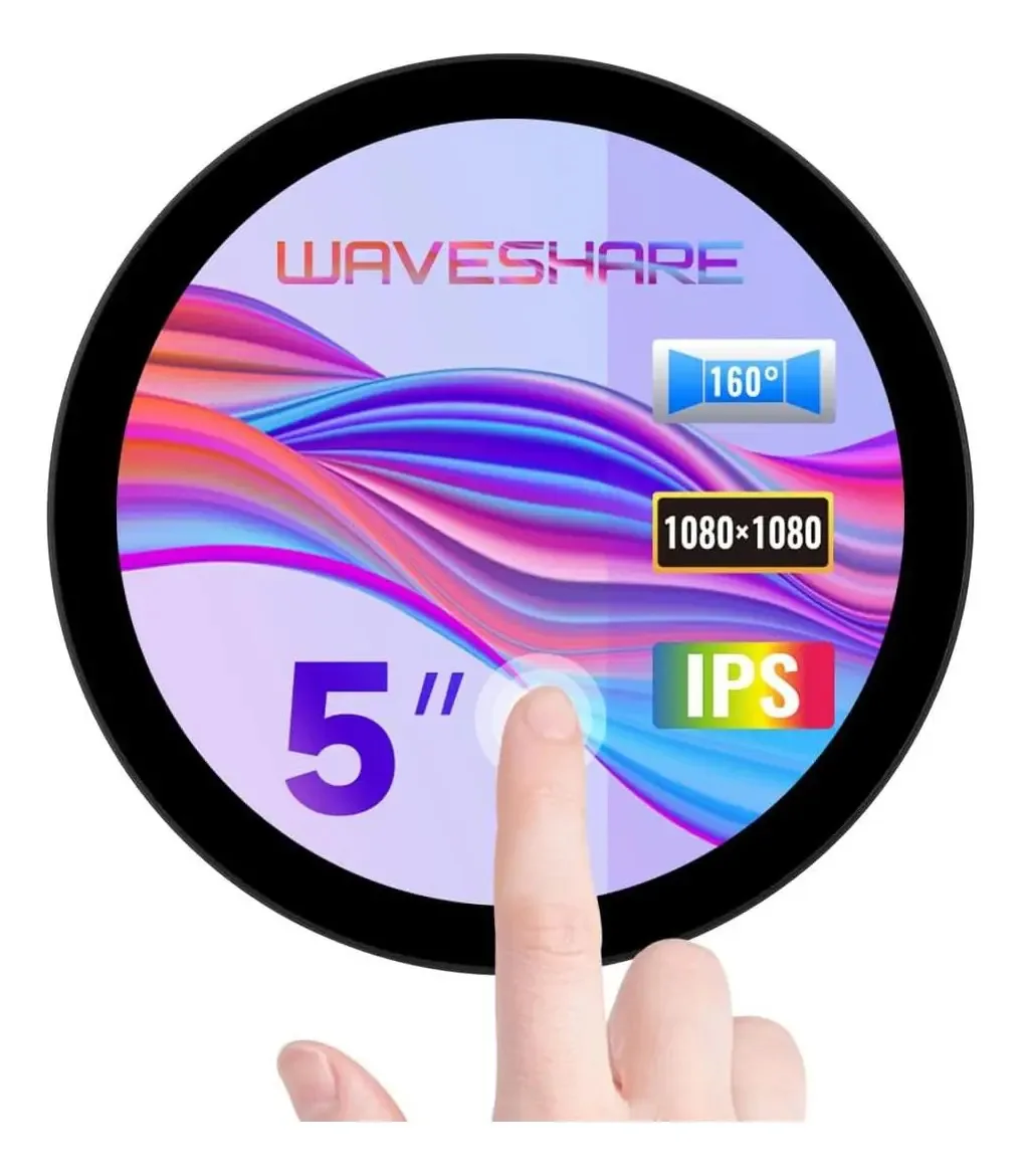 Ecrã táctil redondo de 5 Waveshare 1080x1080 Ips