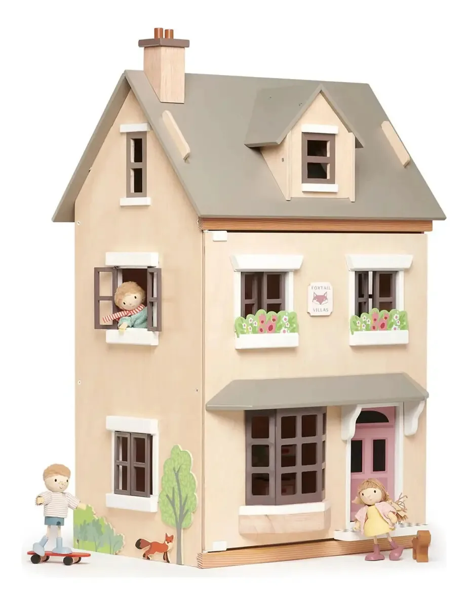 Brinquedo Casa De Madeira Casinha Bonecas Villa Foxtail Tender Leaf Madeira Cor Bege