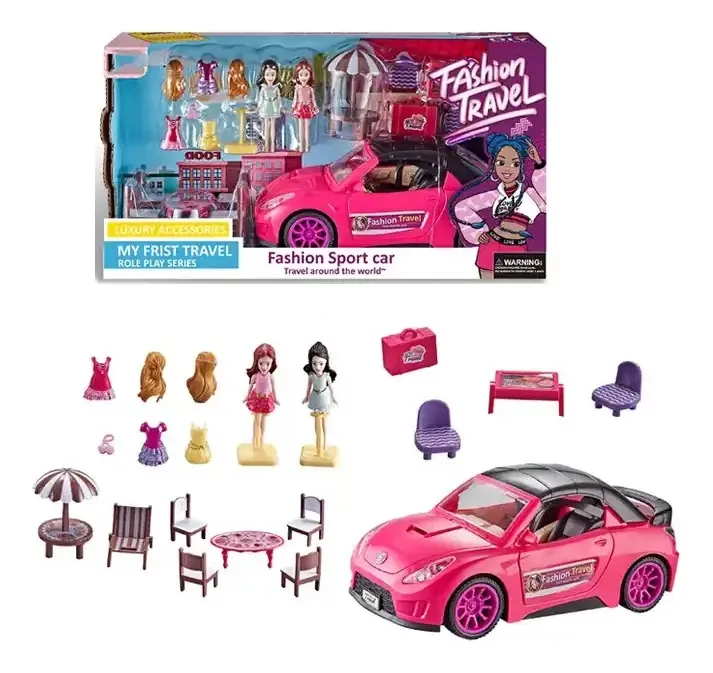 Moda, viagem, boneca, acessórios para carros, meninas, cor de brinquedo, fúcsia