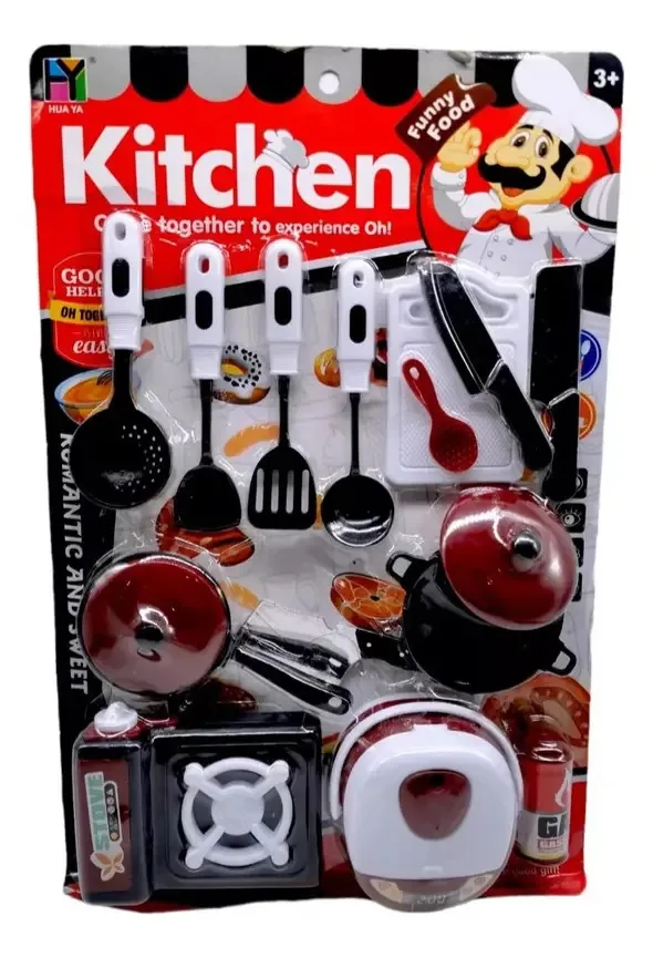 Conjunto de 16 peças de utensílios de cozinha para meninos e meninas, cor de terracota