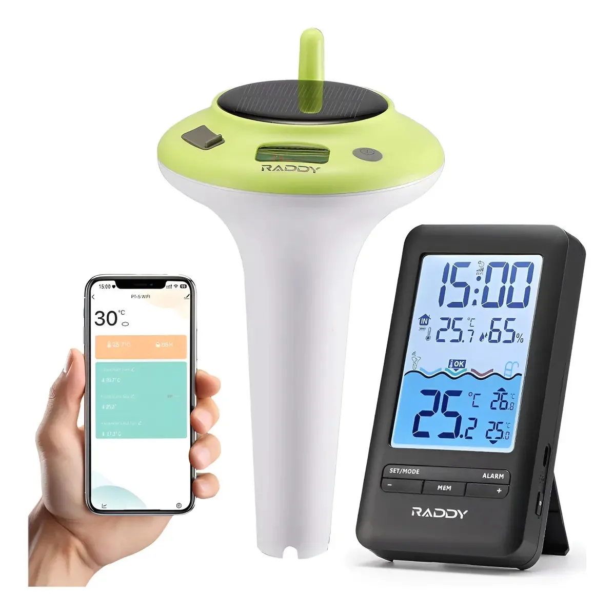 Termômetro de piscina Wi-Fi Raddy Pt-5, sensor flutuante