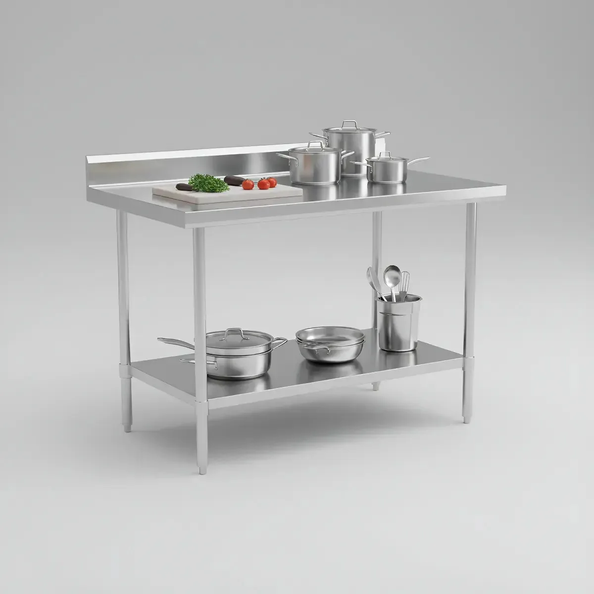 Mesa de trabalho em aço inoxidável Atosa 120x75cm com prateleira e soquete profissional cor prateada