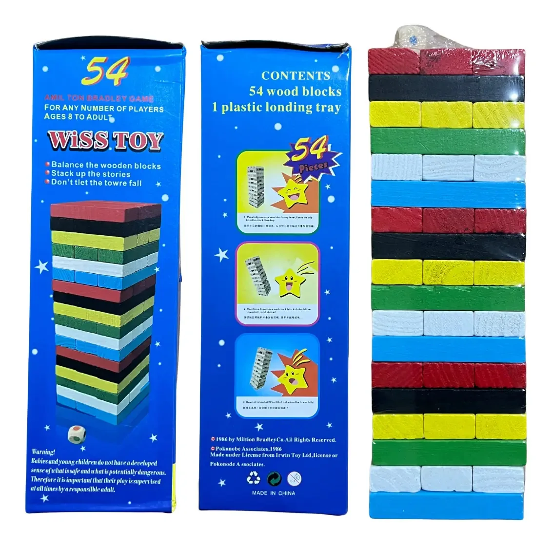 Conjunto de mesa, blocos coloridos, torre didática de madeira de 23 cm