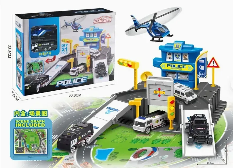 Estacionamento de brinquedo de garagem com carros Six Six Zero Cor azul